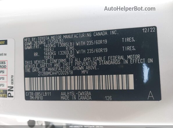 2T2BBMCA4PC002618 2023 LEXUS RX 350H White Vista del compartimento del motor