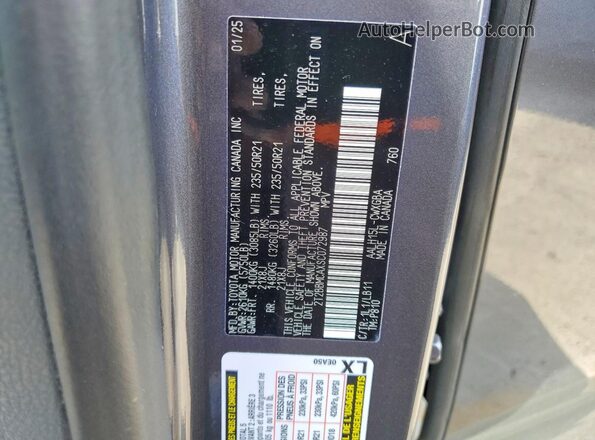 2T2BBMCAXSC072987 2025 LEXUS RX Charcoal Widok naklejki z numerem VIN