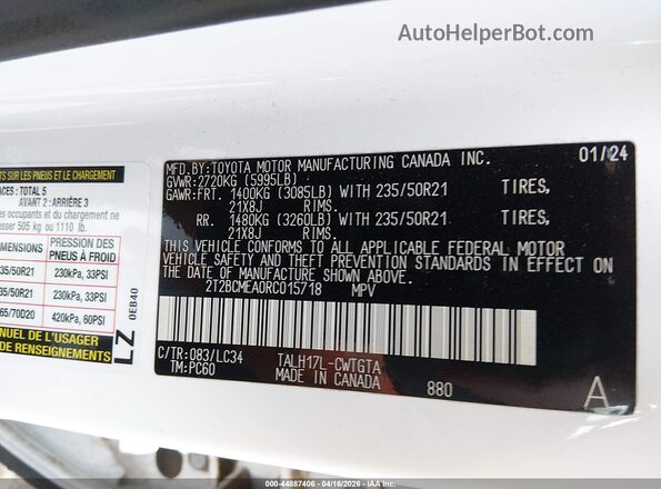 2T2BCMEA0RC015718 2024 LEXUS RX 500H White Vista del compartimento del motor