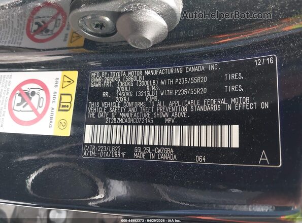 2T2BZMCA0HC072145 2017 LEXUS RX 350 Black ძრავის განყოფილების ხედი