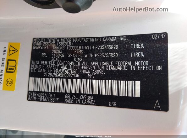 2T2BZMCA5HC082136 2017 LEXUS RX 350 White Engine compartment view