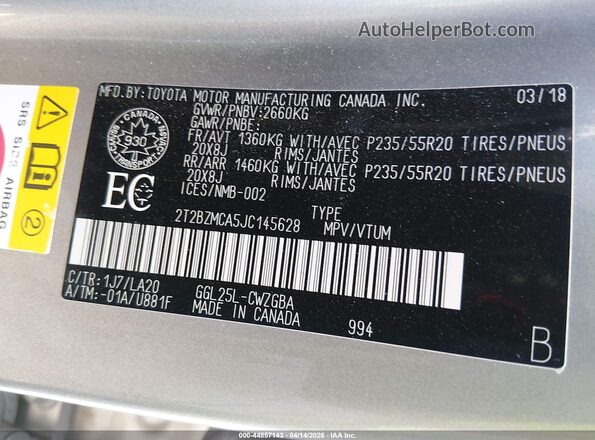 2T2BZMCA5JC145628 2018 LEXUS RX 350 Silver Вид підкапотного простору