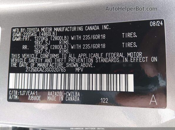 2T2GDCAZ3SC020765 2025 LEXUS NX 250 Silver 