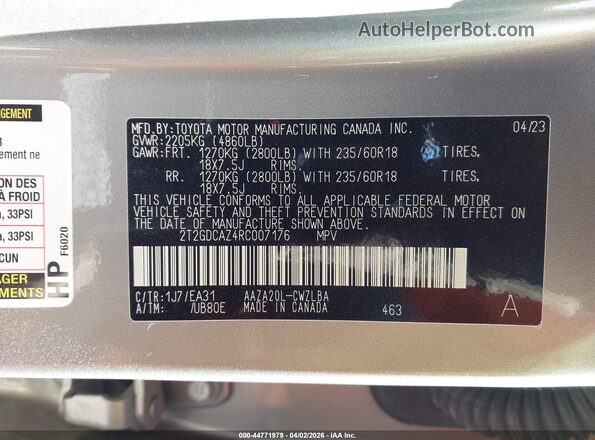 2T2GDCAZ4RC007176 2024 LEXUS NX 250 Gray Vista del compartimento del motor