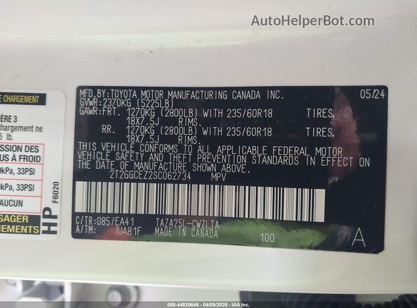 2T2GGCEZ2SC062734 2025 LEXUS NX 350 White Widok komory silnika