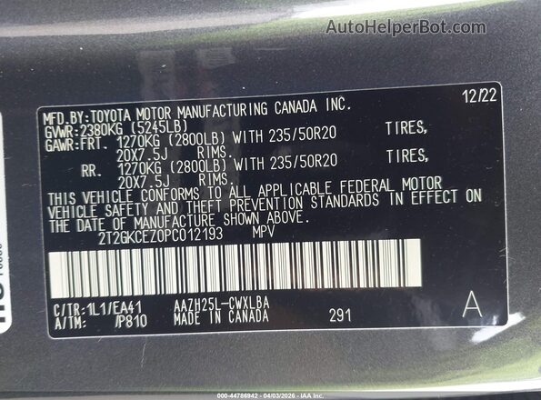 2T2GKCEZ0PC012193 2023 LEXUS NX 350H Gray Շարժիչի բաժամունքի տեսք