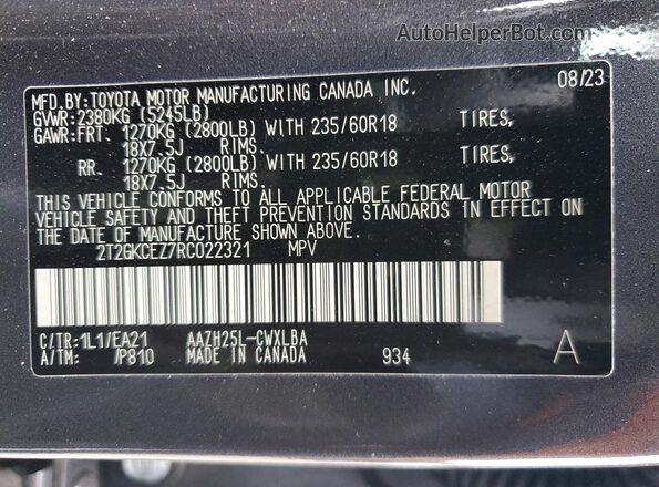 2T2GKCEZ7RC022321 2024 LEXUS NX Gray VIN sticker view