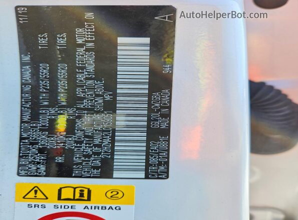 2T2HZMAA2LC159051 2020 LEXUS RC White Widok naklejki z numerem VIN