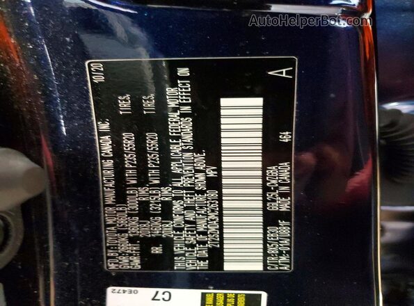 2T2SZMDA3MC263180 2021 LEXUS RX Blue VIN კოდის სტიკერის ხედი