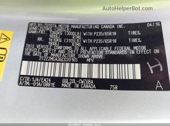 2T2ZZMCA3GC020165 2016 LEXUS RX 350 Gray Շարժիչի բաժամունքի տեսք