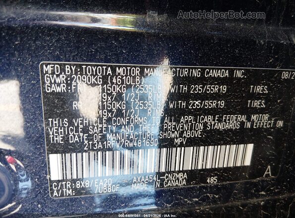 2T3A1RFV7RW481690 2024 TOYOTA LE Dark Blue Engine compartment view