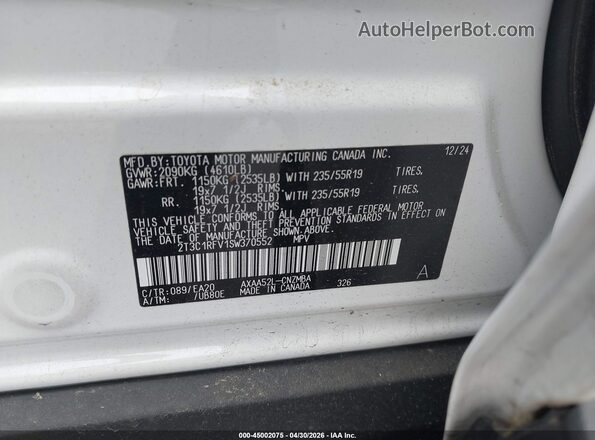 2T3C1RFV1SW370552 2025 TOYOTA LE White Vista del compartimento del motor