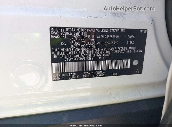 2T3C1RFV2MW113385 2021 TOYOTA LE Белый Вид подкапотного пространства