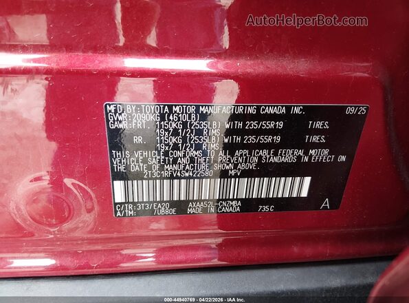 2T3C1RFV4SW422580 2025 TOYOTA LE Red 