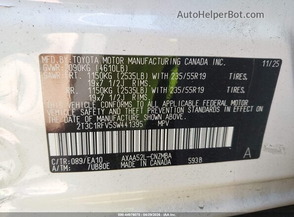2T3C1RFV5SW441395 2025 TOYOTA LE Белый 
