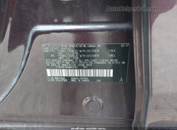 2T3DFREV8HW603567 2017 TOYOTA LIMITED Burgundy 