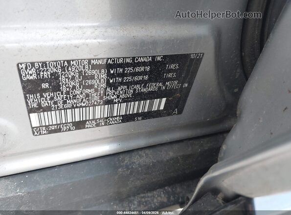 2T3E6RFV4MW027473 2021 TOYOTA RAV4 HYBRID Silver Вид підкапотного простору