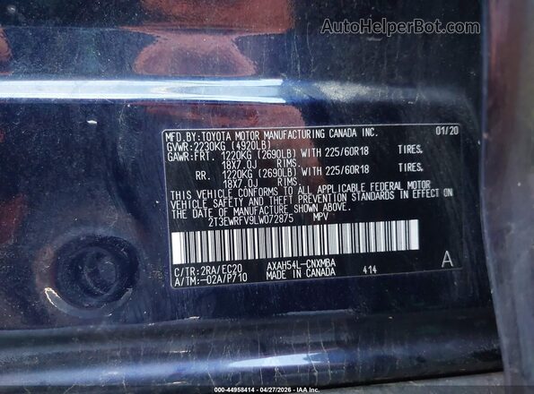 2T3EWRFV9LW072875 2020 TOYOTA RAV4 HYBRID Dark Blue Вид підкапотного простору