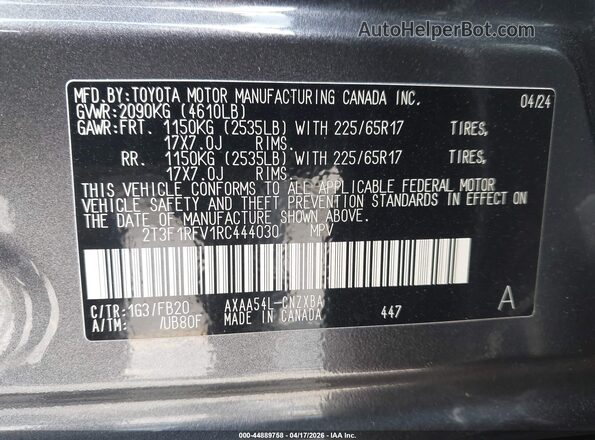 2T3F1RFV1RC444030 2024 TOYOTA LE Gray Engine compartment view