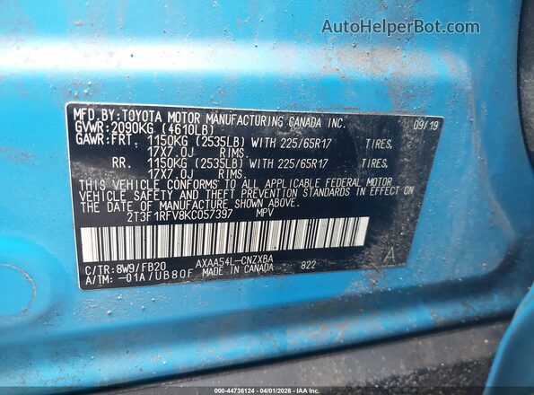 2T3F1RFV8KC057397 2019 TOYOTA LE Blue Engine compartment view
