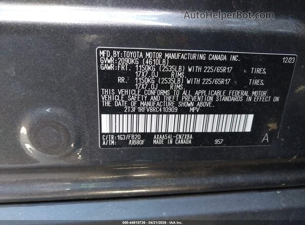 2T3F1RFV8RC410909 2024 TOYOTA LE Black Շարժիչի բաժամունքի տեսք