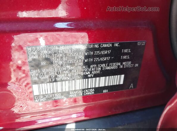 2T3F1RFV9PW337092 2023 TOYOTA LE Maroon Շարժիչի բաժամունքի տեսք
