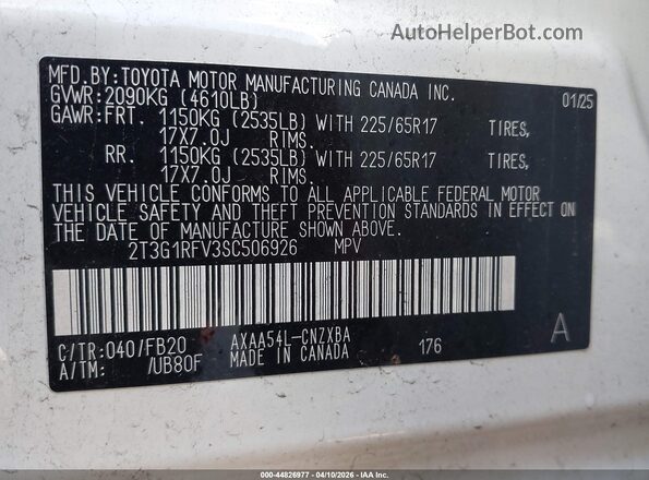 2T3G1RFV3SC506926 2025 TOYOTA LE White 