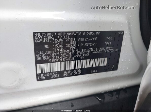 2T3G1RFV8SC570928 2025 TOYOTA LE White Widok komory silnika