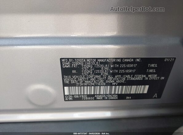 2T3H1RFV2MC116309 2021 TOYOTA LE Silver Widok komory silnika