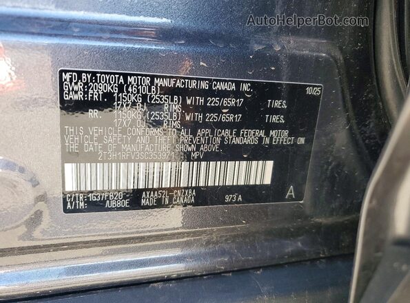 2T3H1RFV3SC353971 2025 TOYOTA LE Gray Vista de la etiqueta del VIN