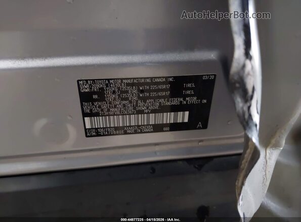 2T3H1RFV8LC063873 2020 TOYOTA LE Silver 