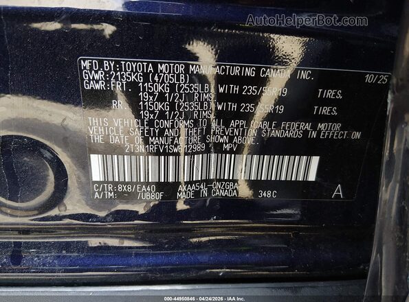 2T3N1RFV1SW612989 2025 TOYOTA LIMITED Dark Blue Engine compartment view