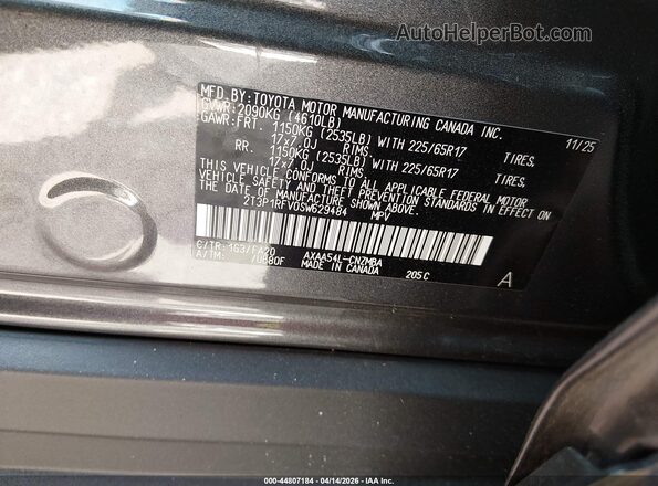 2T3P1RFV0SW629484 2025 TOYOTA LE Gray Engine compartment view