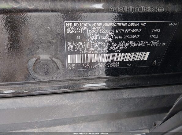 2T3P1RFV1MC154724 2021 TOYOTA LE Black Engine compartment view