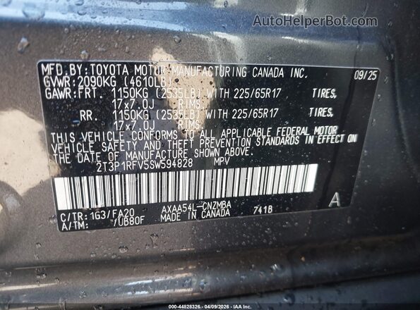 2T3P1RFV5SW594828 2025 TOYOTA LE Gray 