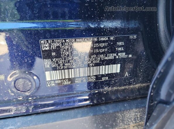 2T3P1RFV9SW631153 2025 TOYOTA RAV Blue VIN sticker view