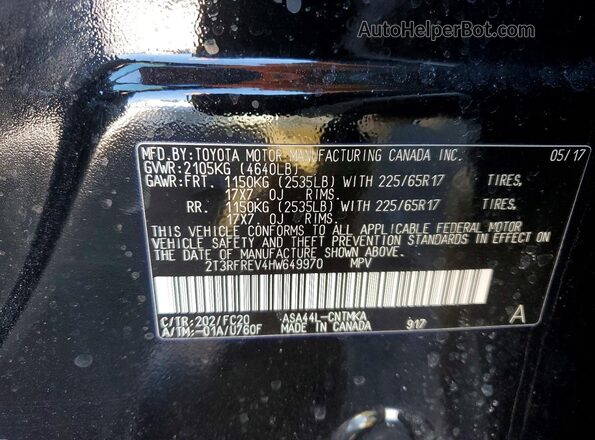 2T3RFREV4HW649970 2017 TOYOTA LE Black Widok naklejki z numerem VIN