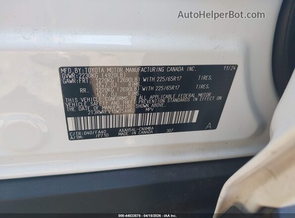 2T3RWRFV1SW254862 2025 TOYOTA LE White Engine compartment view