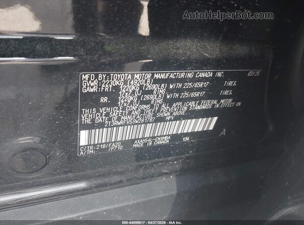 2T3RWRFV5SW281787 2025 TOYOTA LE Black Widok komory silnika