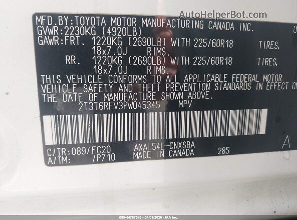 2T3T6RFV3PW045345 2023 TOYOTA RAV4 HYBRID White Engine compartment view