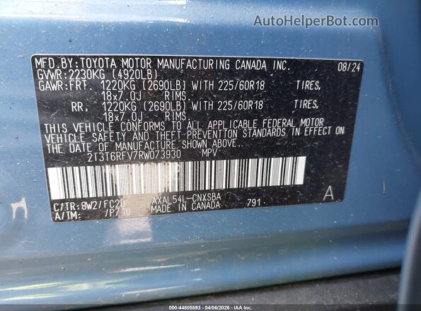 2T3T6RFV7RW073930 2024 TOYOTA RAV4 HYBRID Light Blue ძრავის განყოფილების ხედი