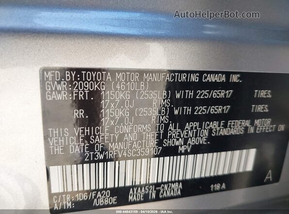 2T3W1RFV4SC359107 2025 TOYOTA LE Silver Շարժիչի բաժամունքի տեսք