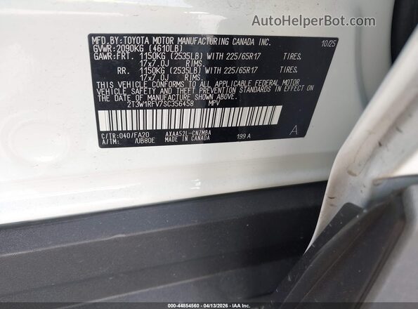 2T3W1RFV7SC356458 2025 TOYOTA LE White Вид підкапотного простору