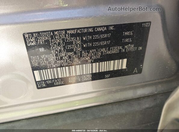 2T3W1RFV8RC259604 2024 TOYOTA LE Silver Շարժիչի բաժամունքի տեսք