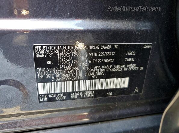 2T3W1RFV9RC283104 2024 TOYOTA LE Gray Շարժիչի բաժամունքի տեսք