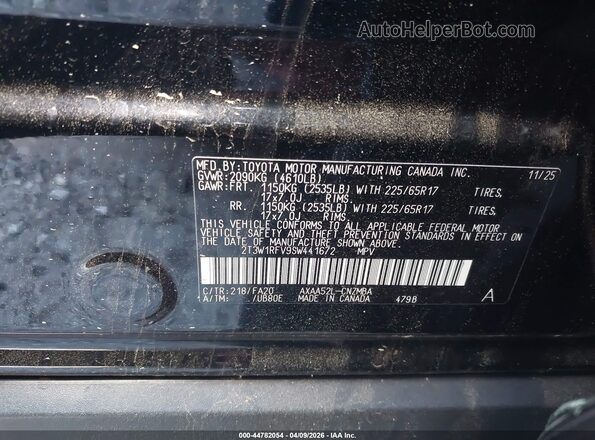 2T3W1RFV9SW441672 2025 TOYOTA LE Black Вид підкапотного простору