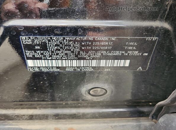 2T3WFREV2JW430935 2018 TOYOTA LE Black Vista del compartimento del motor