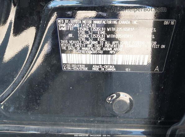 2T3ZFREVXGW305140 2016 TOYOTA LE Black Widok komory silnika