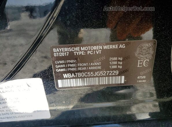 WBA7B0C55JG527229 2018 BMW 7 SERIES Black Vista de la etiqueta del VIN