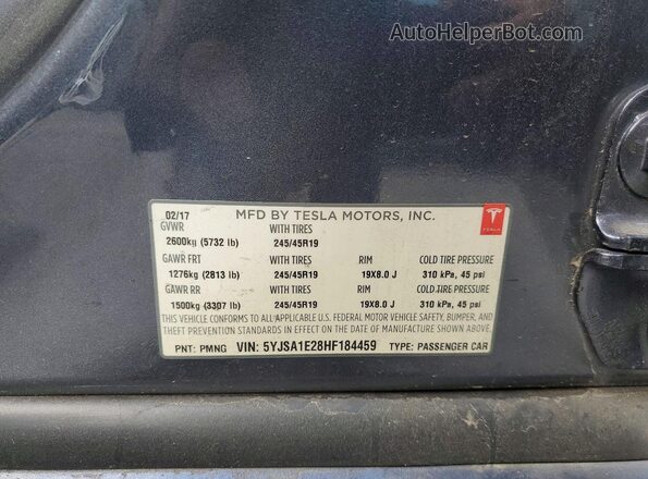 5YJSA1E28HF184459 2017 TESLA MODEL S Charcoal 